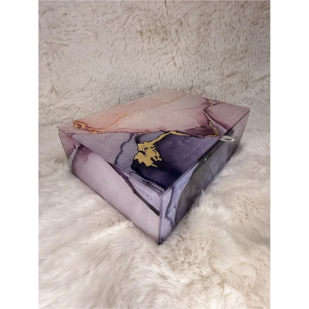 Rachel Zoe Glass Decorative Storage Box – Pink‎ & Purple Elegant Marble Design